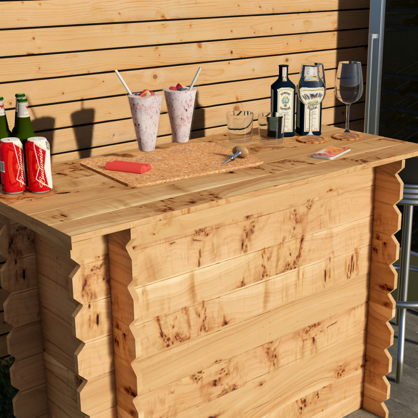 Corner Garden Bar Outdoor Wooden Interlock Drinks Bar Patio