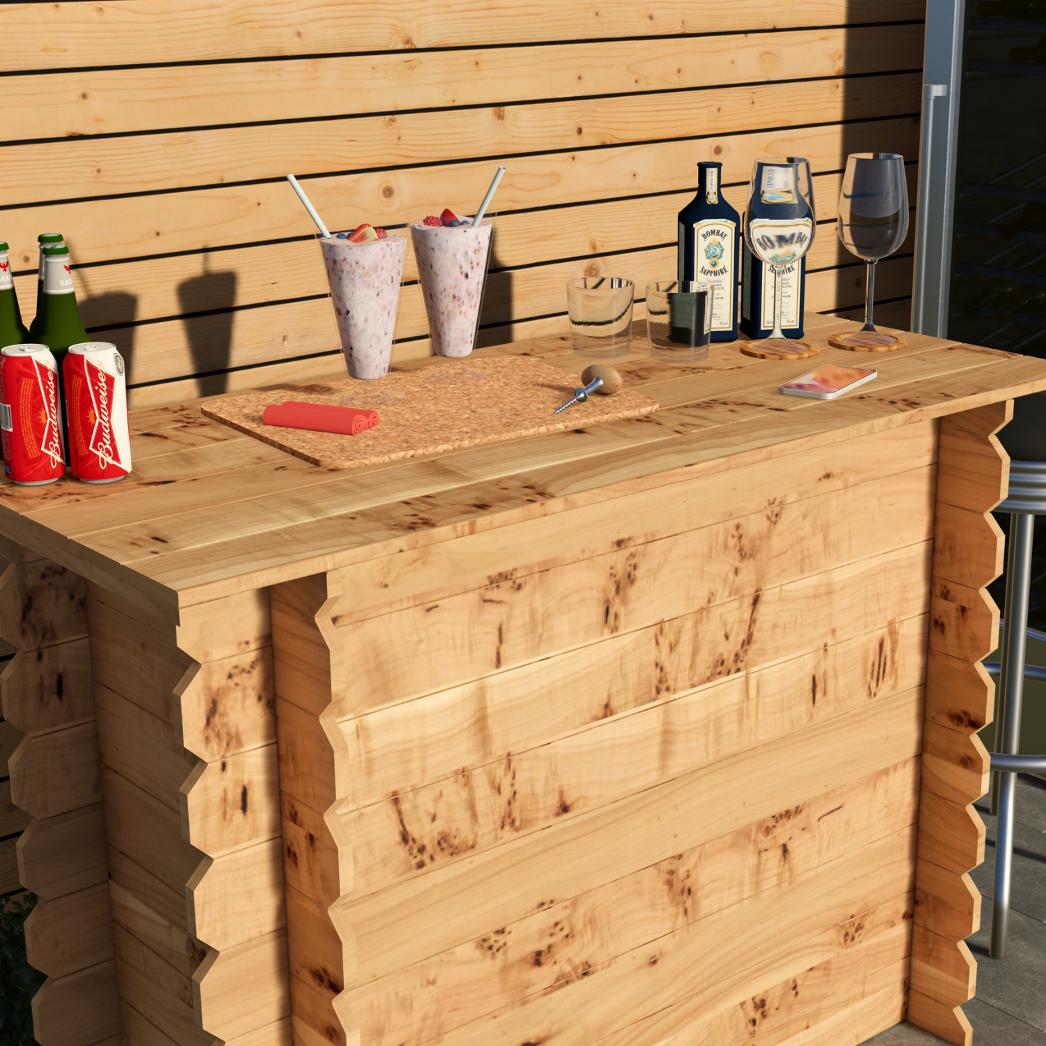 Corner Garden Bar Outdoor Wooden Interlock Drinks Bar Patio