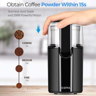 COFFA 200W Electric Coffee Grinder – Stainless Steel Blade for Coarse, Medium, and Fine Grinding within 15 Seconds