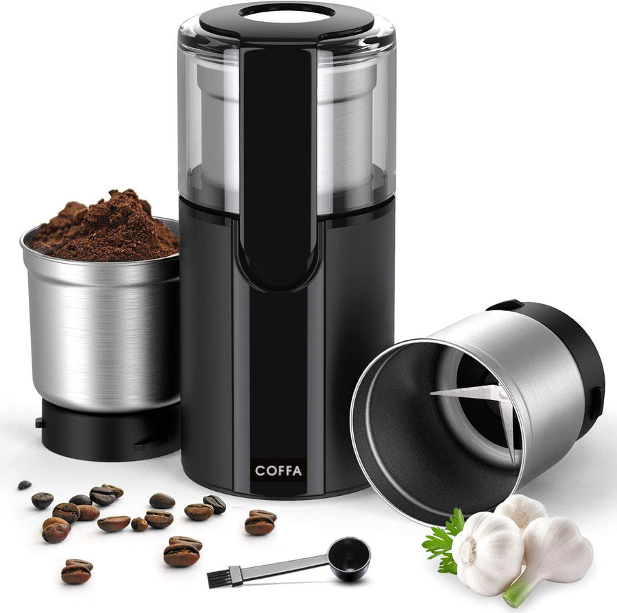 COFFA Electric Coffee & Spice Grinder, 70g, 2 Stainless Steel Bowls, Wet & Dry