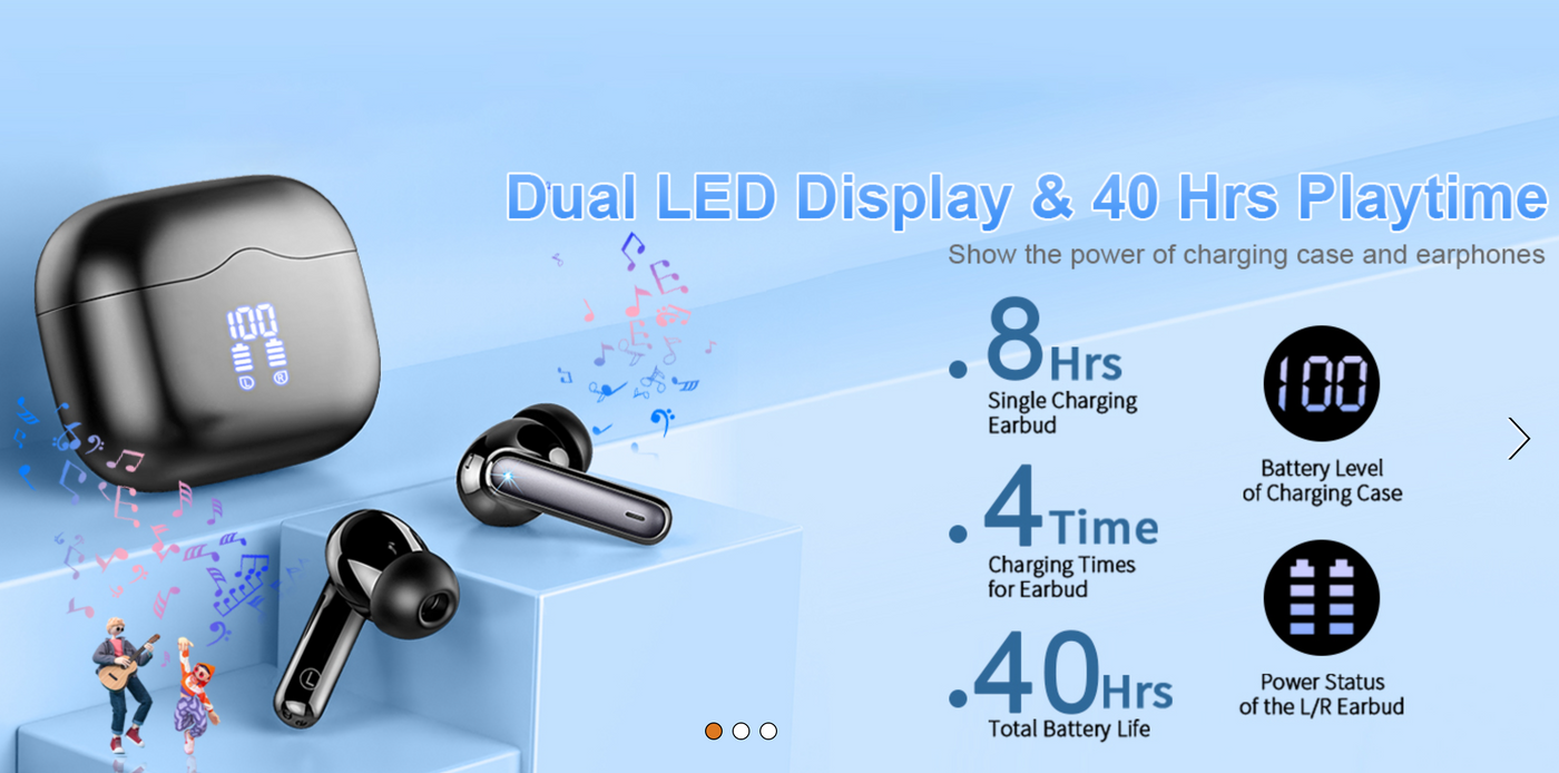 Wireless Earbuds Bluetooth 5.3 ENC Mic 40H Playtime Deep Bass IP7 Waterproof