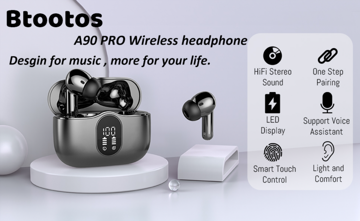 Wireless Earbuds Bluetooth 5.3 Deep Bass 36H Playtime Noise Cancel Btootos