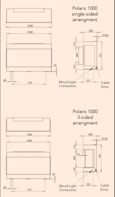 Charlton & Jenrick Polaris 1000E Electric Fireplace, Realistic Flames, LED 1-2kW