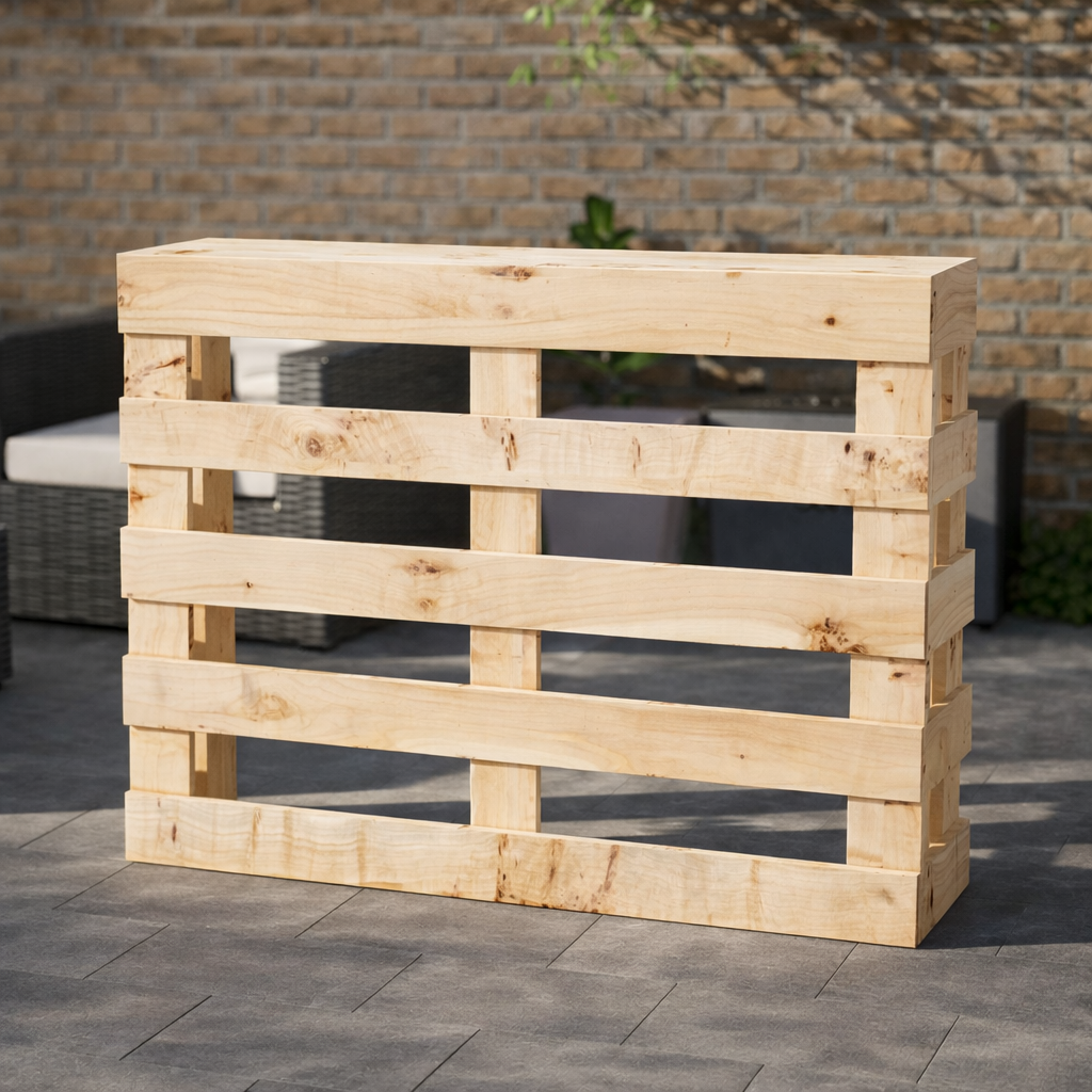 Wooden pallet against a brick wall