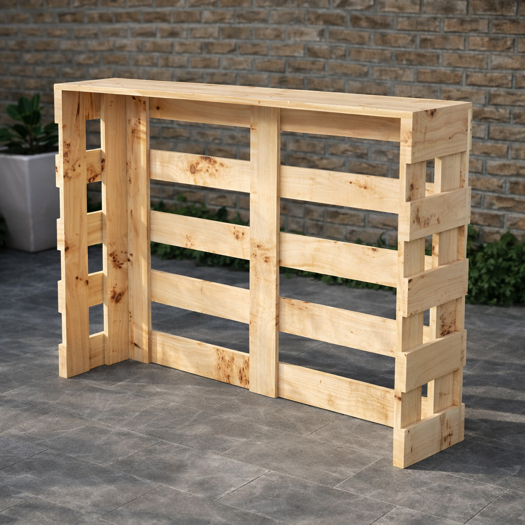 Wooden pallet bar against a brick wall