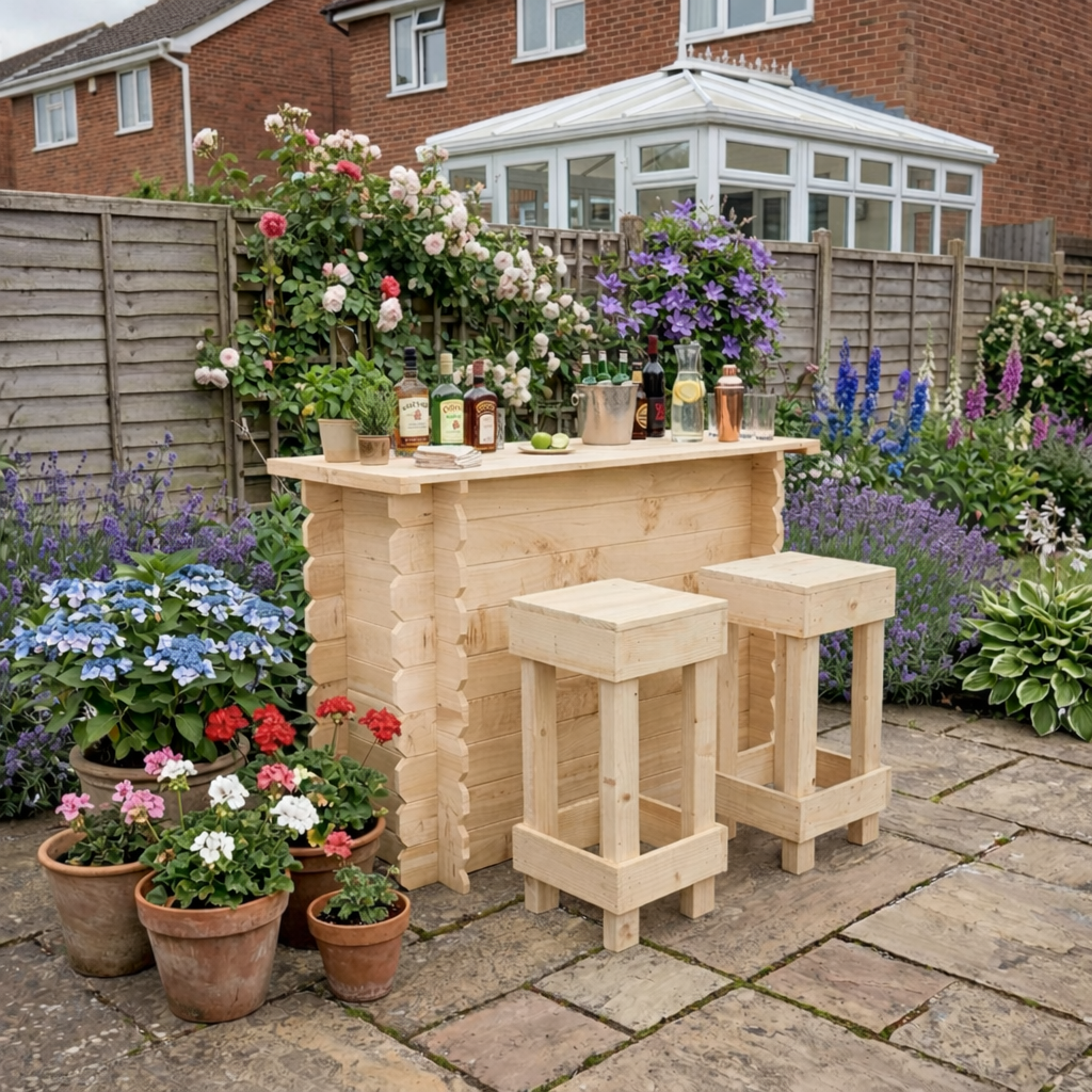 Corner Garden Bar Outdoor Wooden Interlock Drinks Bar Patio