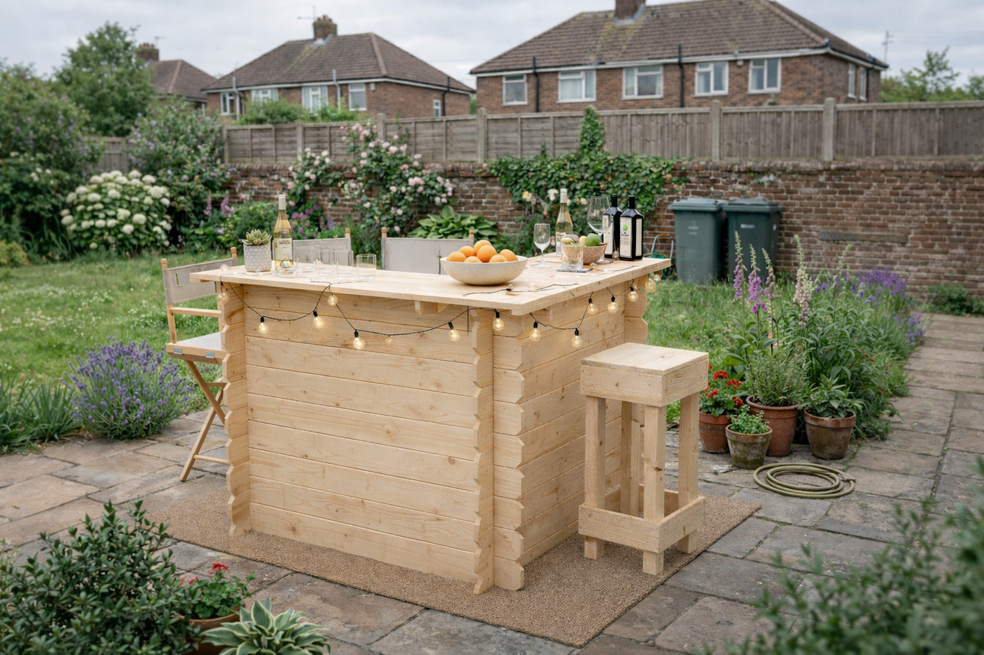 Wooden Corner Bar Interlock Garden Bar Space Saving Outdoor Bars at Home