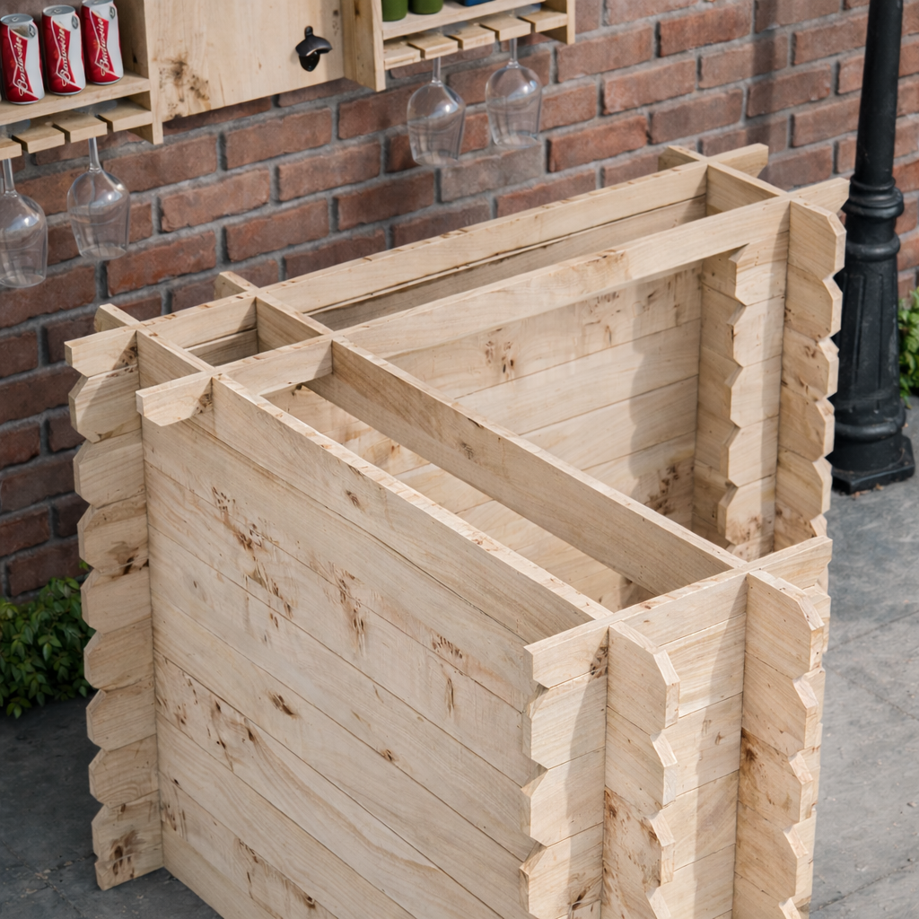Wooden Corner Bar Interlock Garden Bar Space Saving Outdoor Bars at Home