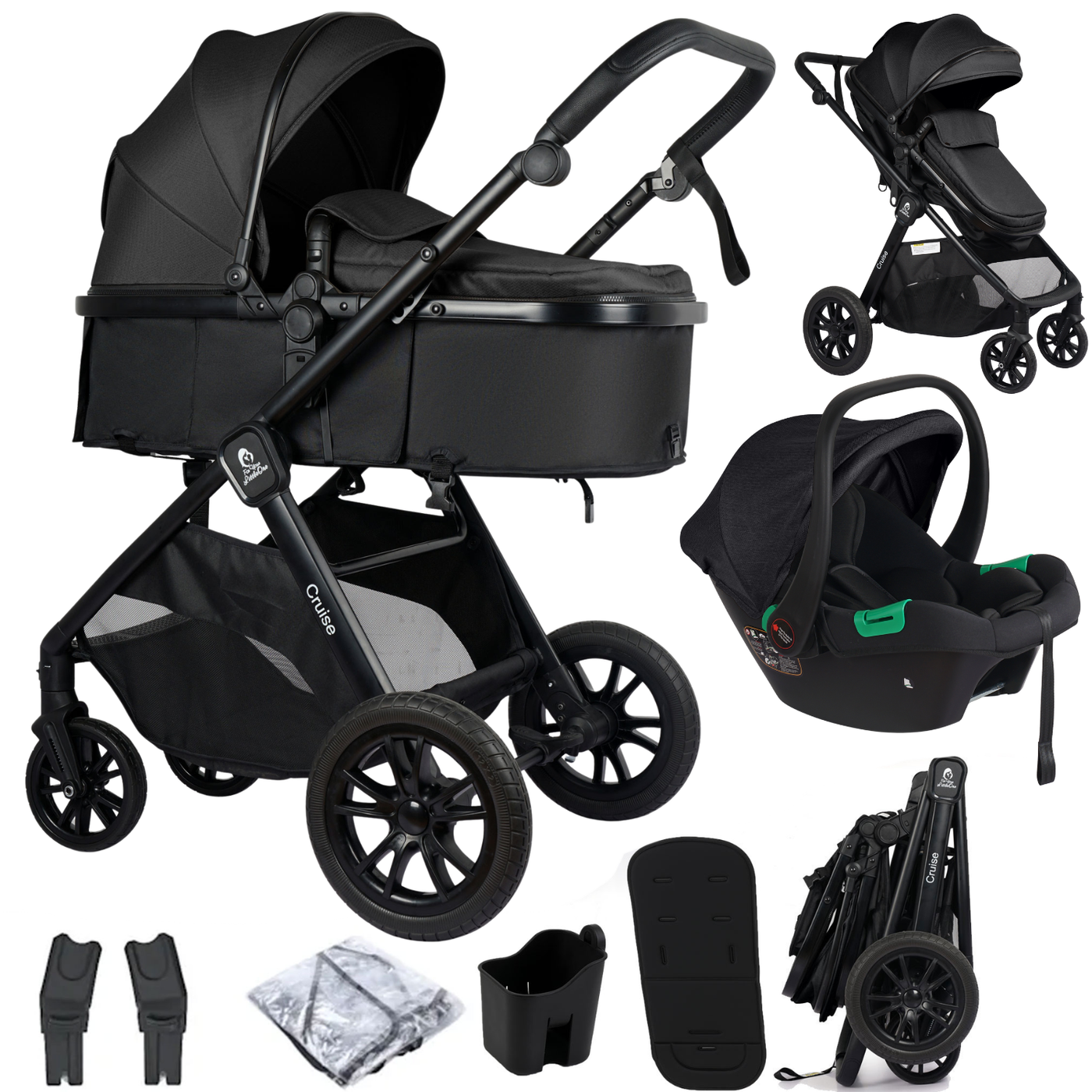 3 in 1 Travel System Baby Stroller with Car Seat Eclipse Black Foryourlittleone