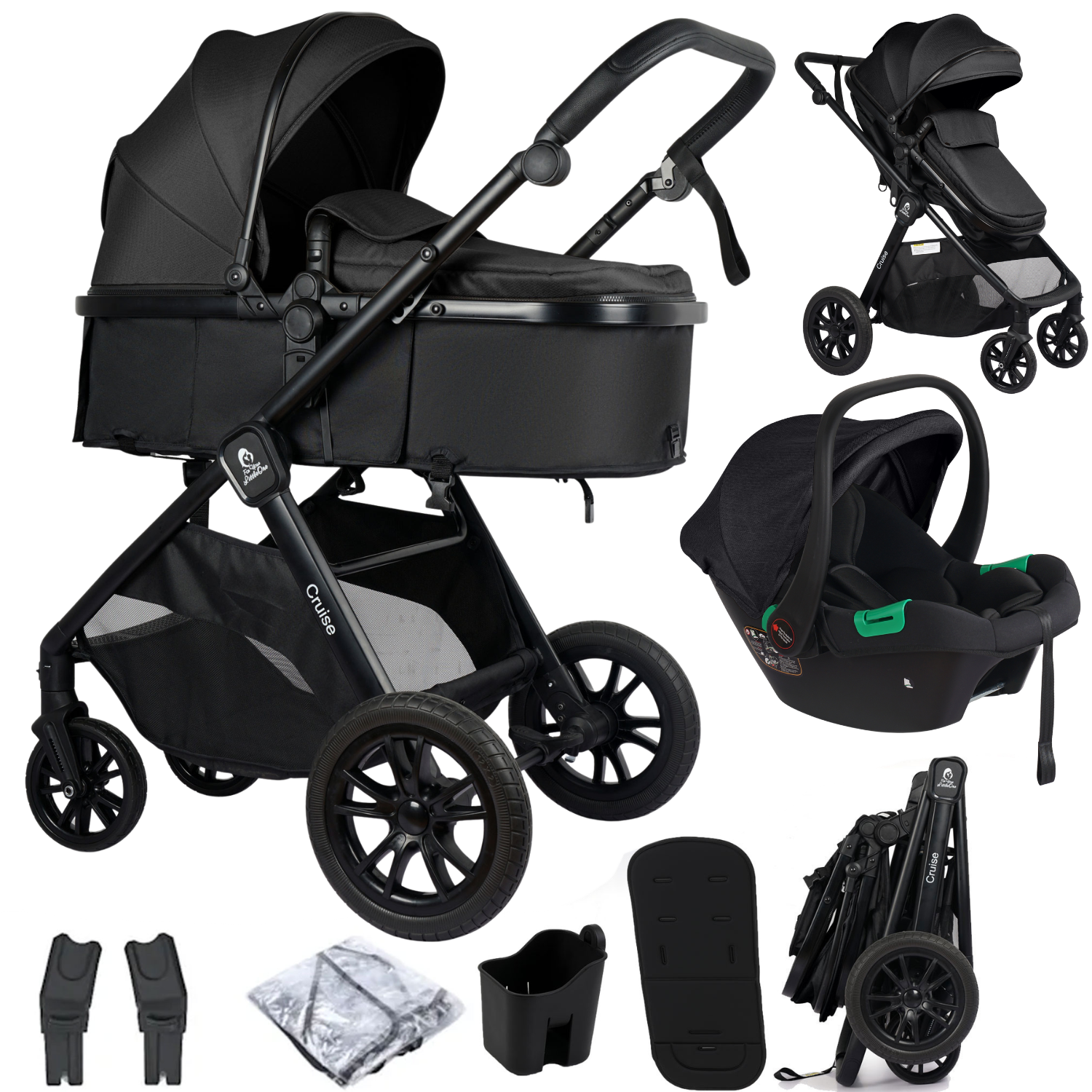 3 in 1 Travel System Baby Stroller with Car Seat Eclipse Black Foryourlittleone