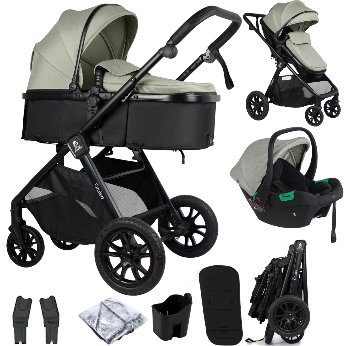 3 in 1 Travel System with Car Seat Pebble Sage Foryourlittleone
