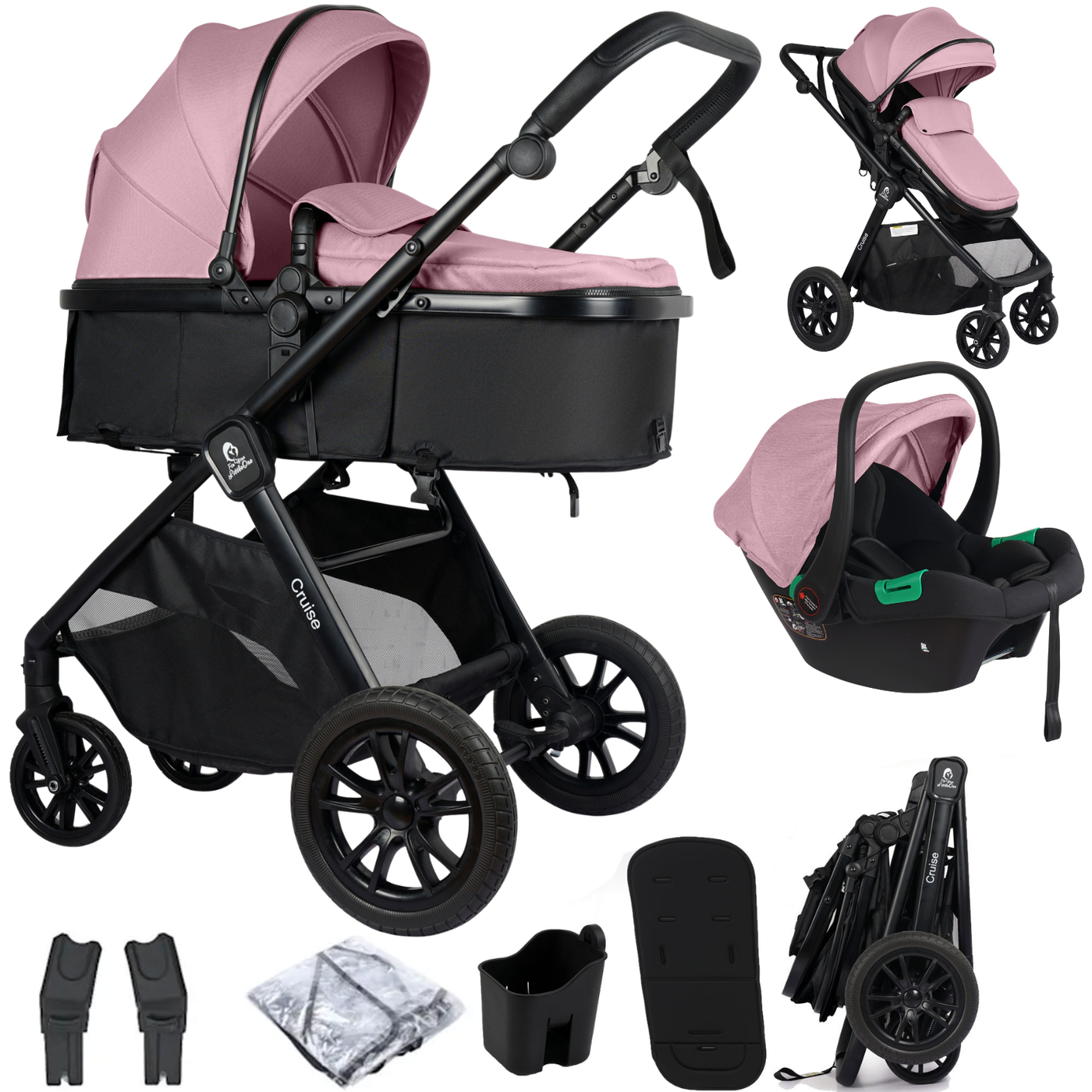 3 in 1 Travel System Baby Stroller with Car Seat Blush Rose Foryourlittleone