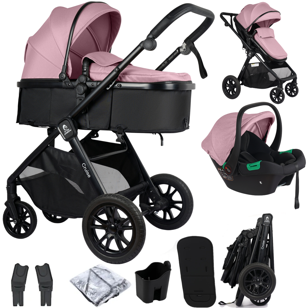 3 in 1 Travel System Baby Stroller with Car Seat Blush Rose Foryourlittleone