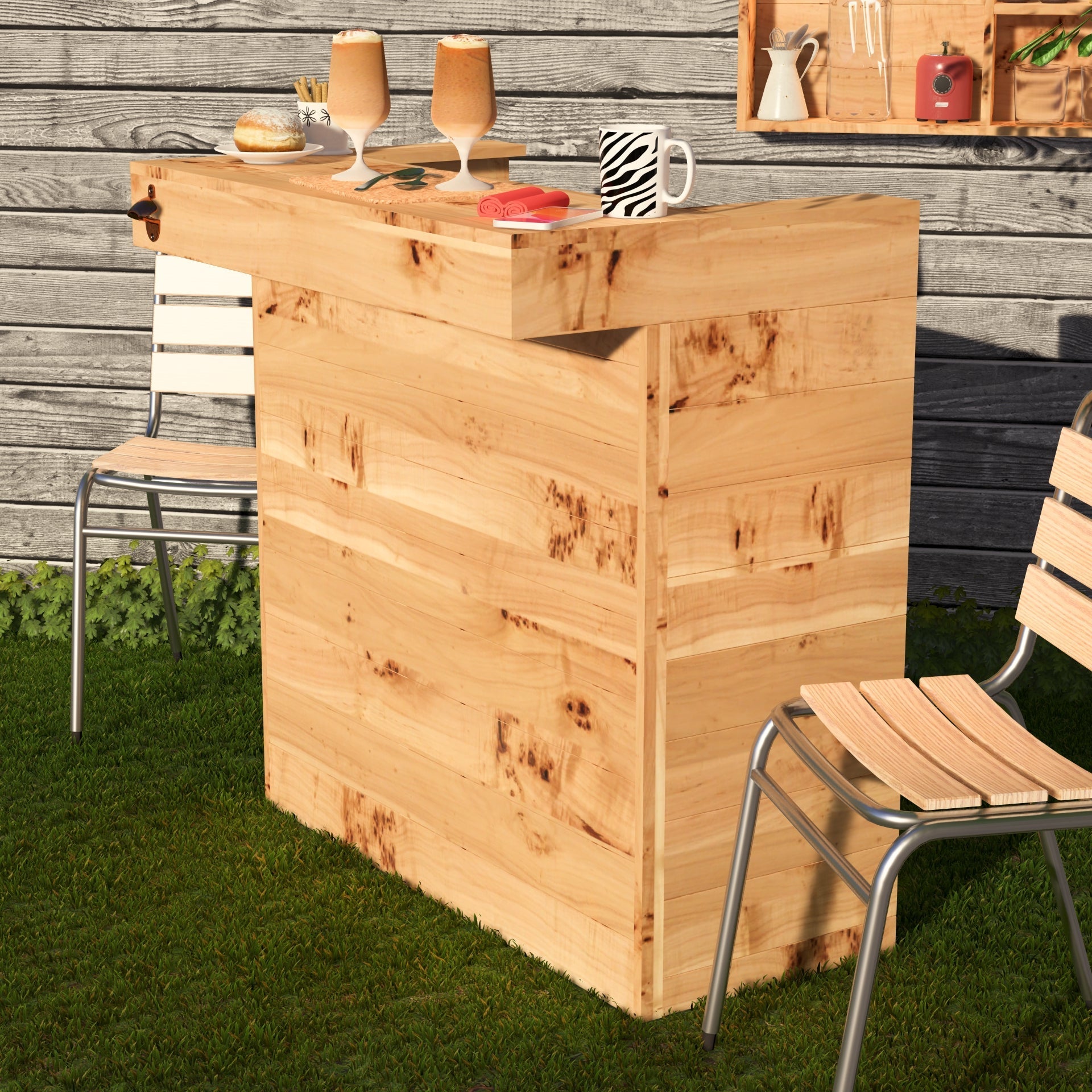 Wooden Pallet Bar 100cm Rustic Outdoor Garden Bar Storage Bars at Home
