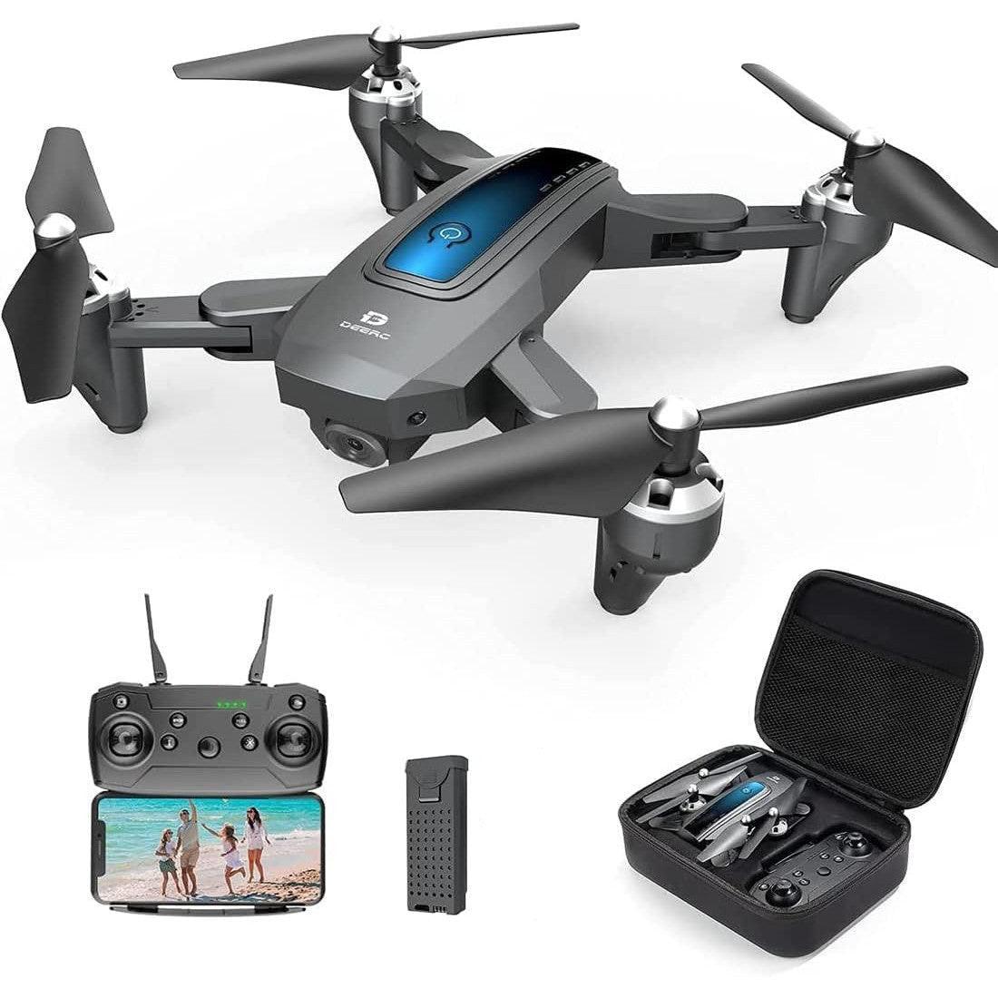 DEERC D10 Foldable Drone, 1 Battery Camera for Adults 2K HD FPV Live Video