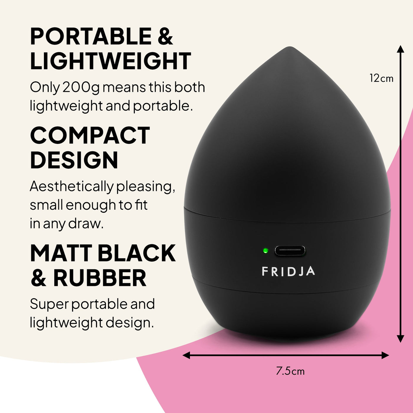 Black Fridja product with text on a light gray background