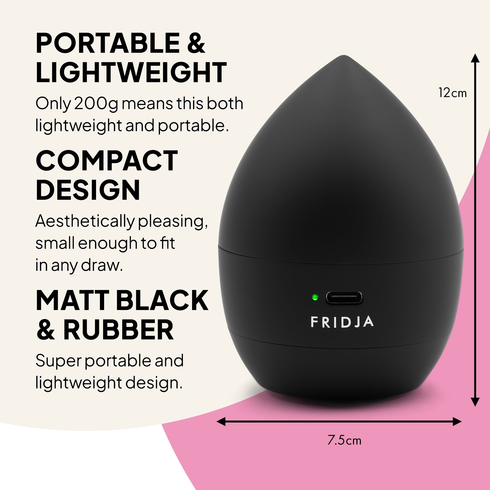 Black Fridja product with text on a light gray background