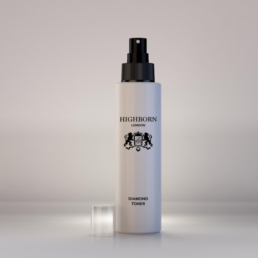 Highborn London Diamond Toner bottle on a gray background