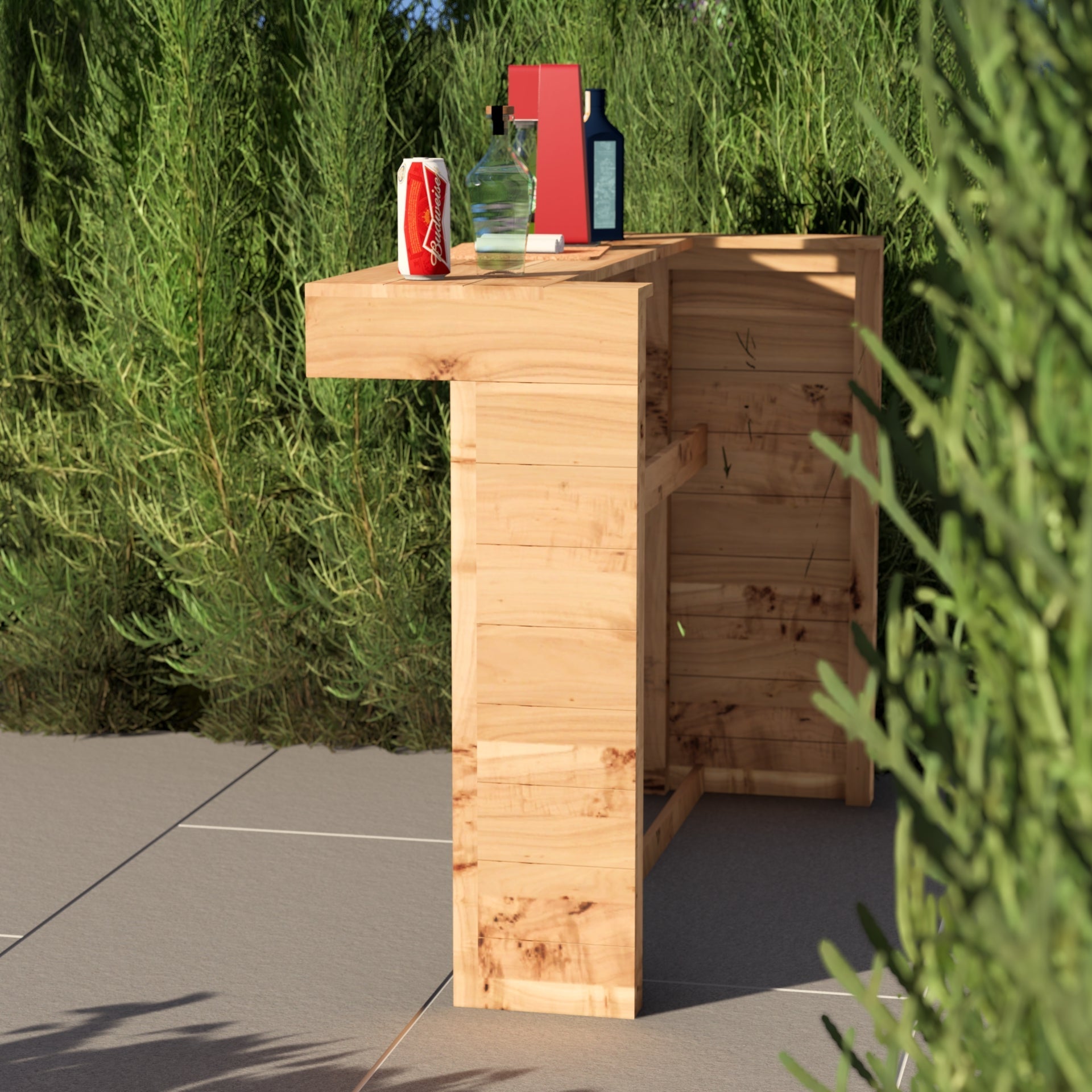 Wooden podium with awards on a grassy background