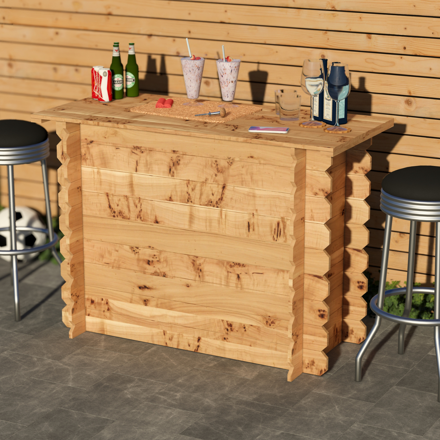 Corner Garden Bar Outdoor Wooden Interlock Drinks Bar Patio