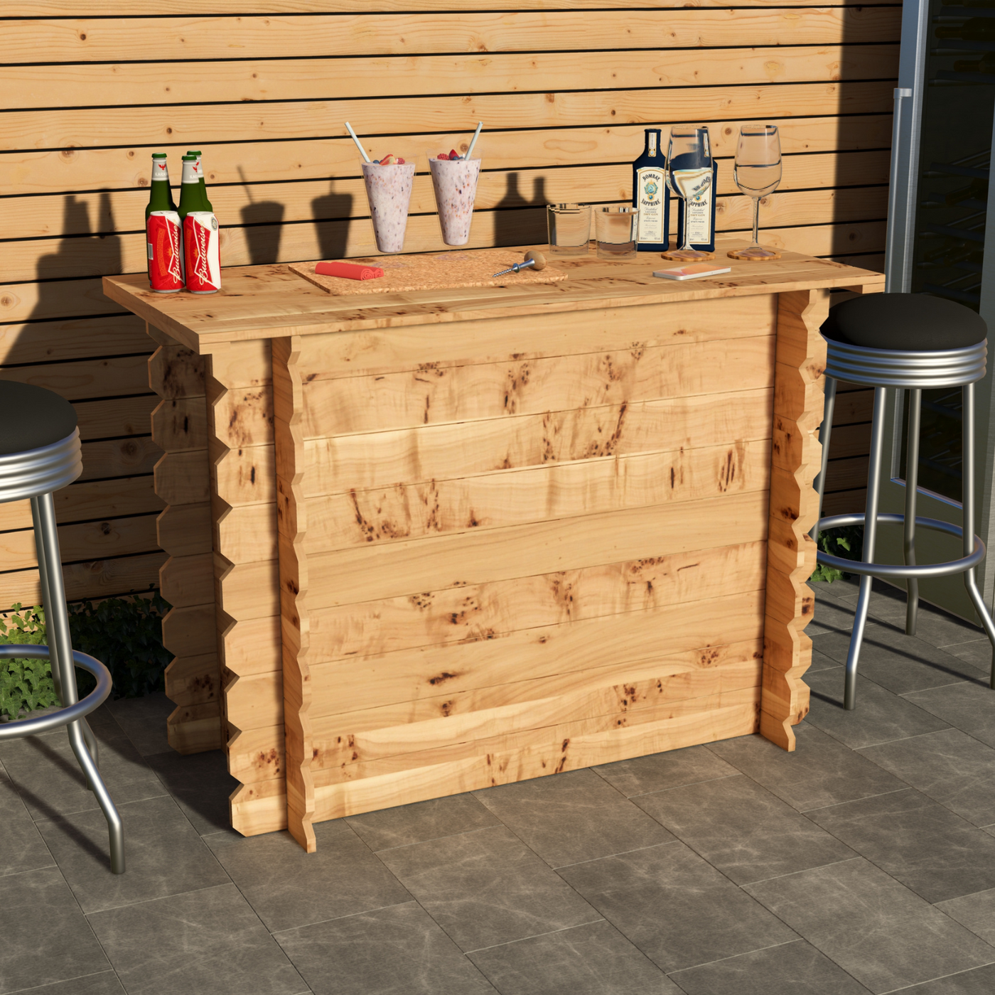 Corner Garden Bar Outdoor Wooden Interlock Drinks Bar Patio