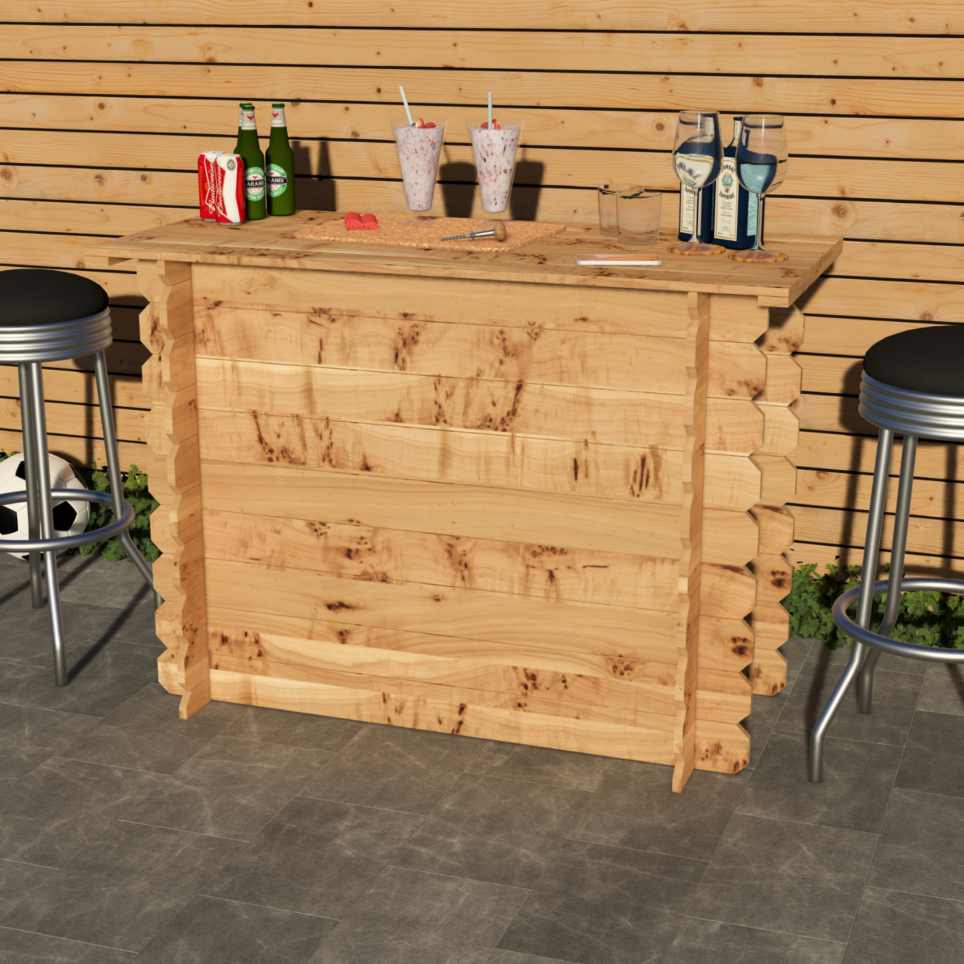 Corner Garden Bar Outdoor Wooden Interlock Drinks Bar Patio