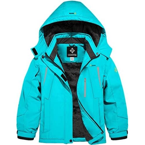 Turquoise winter jacket with black interior on a white background