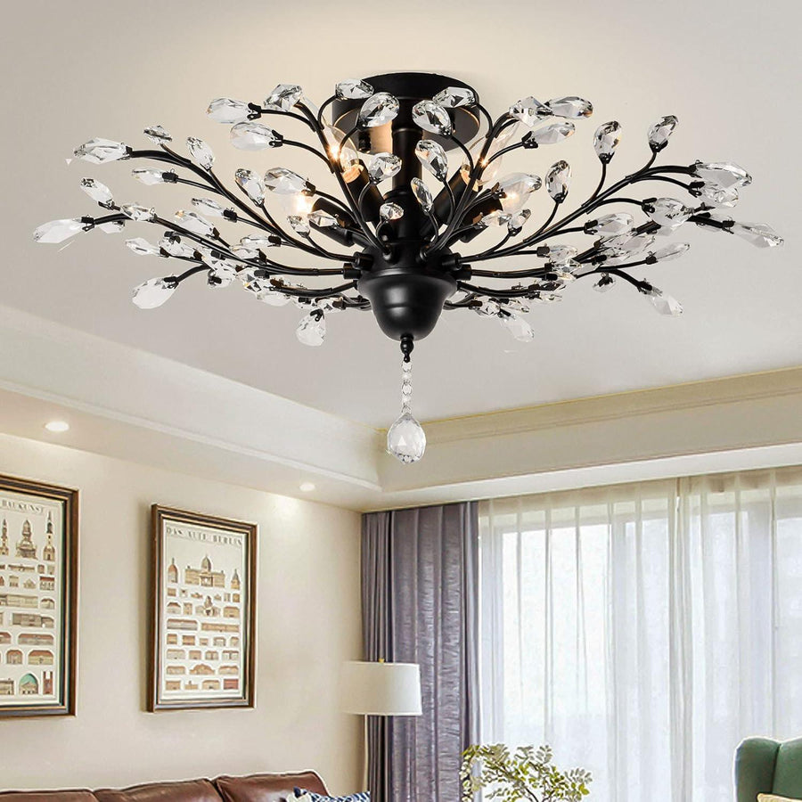 Ganeed 5-Light Black Crystal Chandelier with K9 Clear Crystals