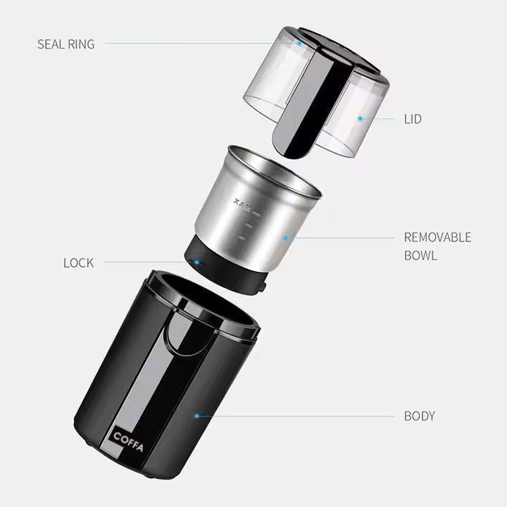 COFFA® Electric Coffee Grinder – 70g, 200W, 2 Stainless Steel Bowls, Wet & Dry
