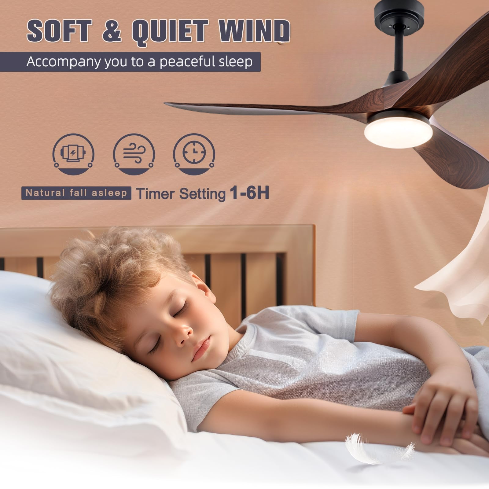 Ceiling Fan With Light 52 Inch LED Remote Dimmable ABS Blades 3000K-6500K