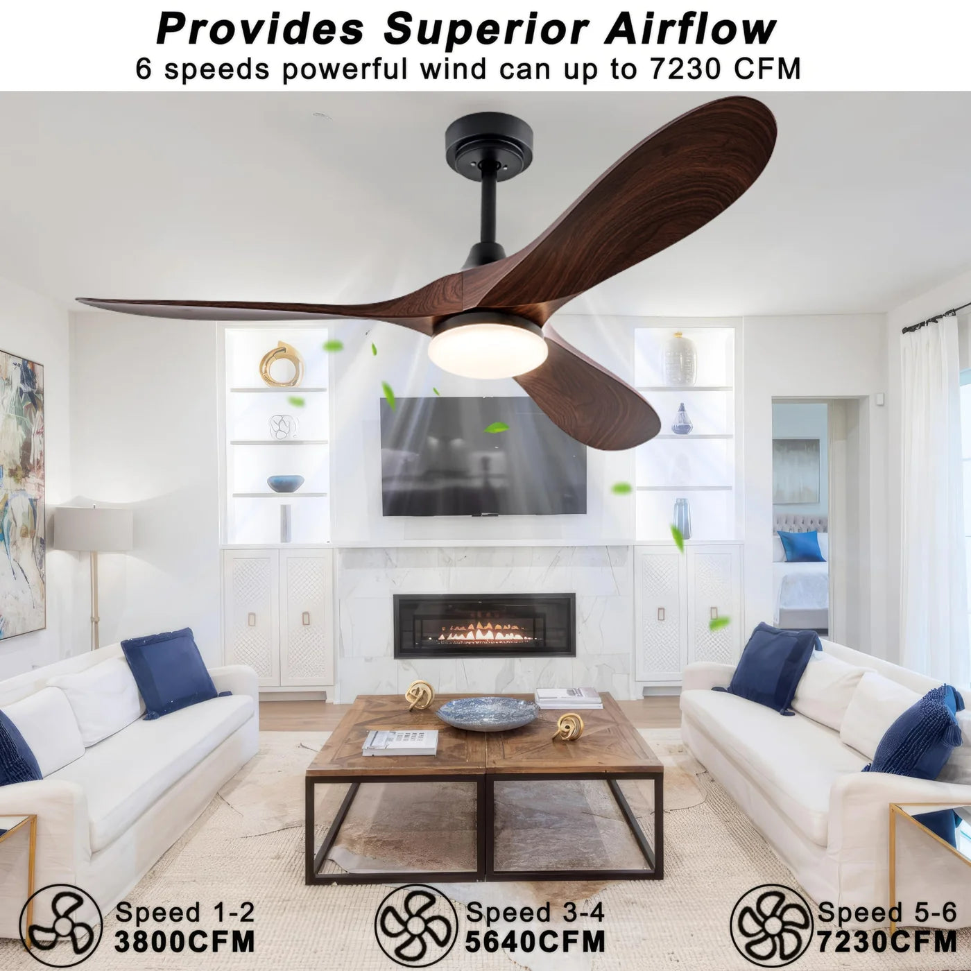 Ceiling Fan With Light 52 Inch LED Remote Dimmable ABS Blades 3000K-6500K