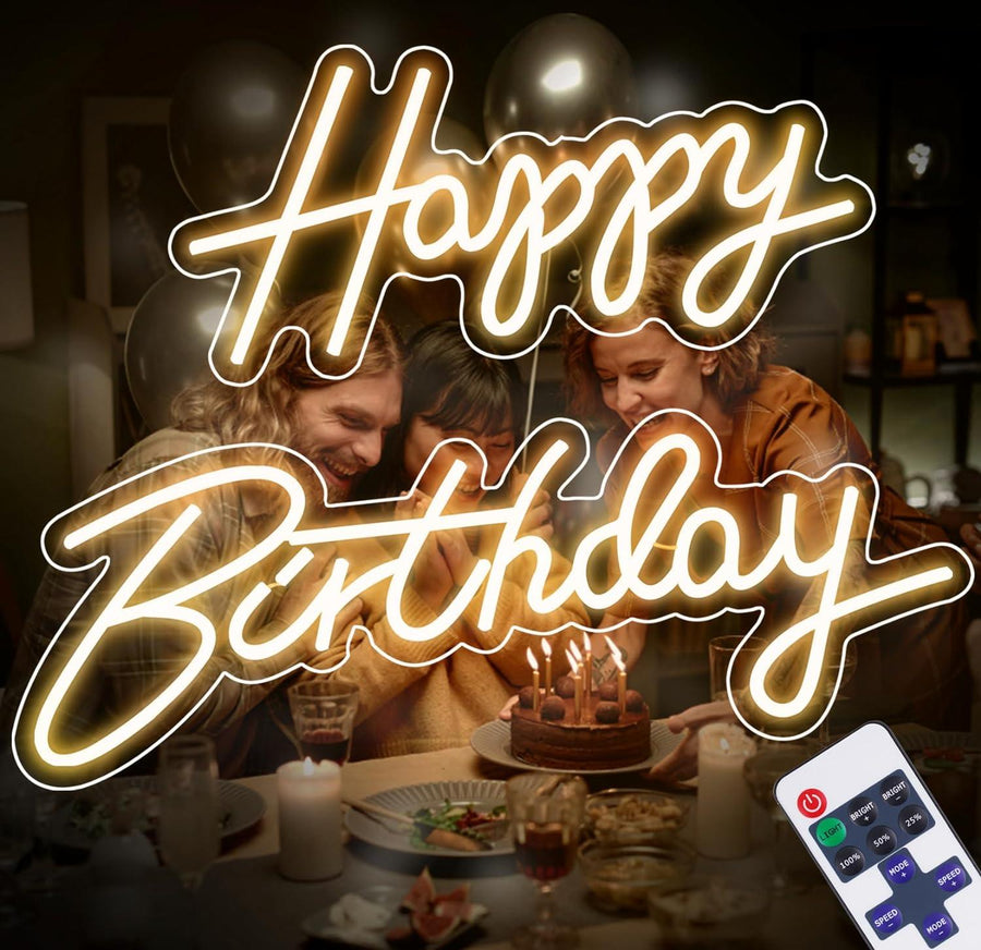 Happy Birthday Neon Sign Large Size 58x40cm Dimmable With Remote