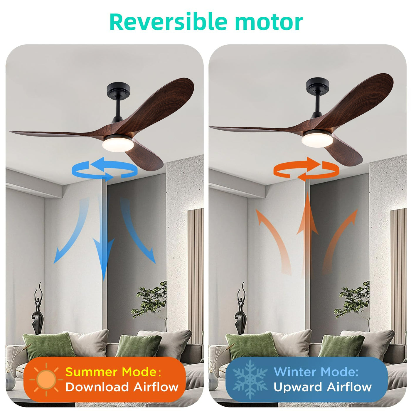 Ceiling Fan With Light 52 Inch LED Remote Dimmable ABS Blades 3000K-6500K
