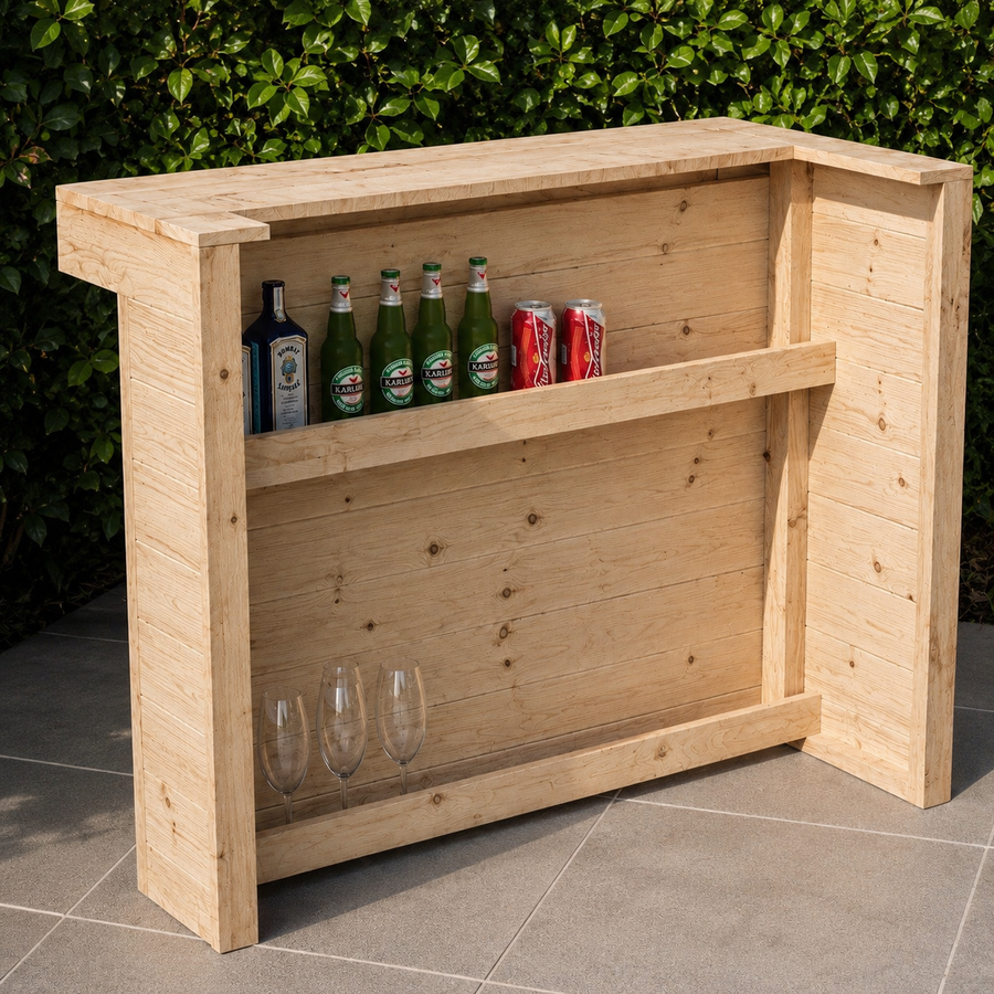 L Shape Wooden Garden Bar Rustic Outdoor Corner Bar Storage Bars at Home