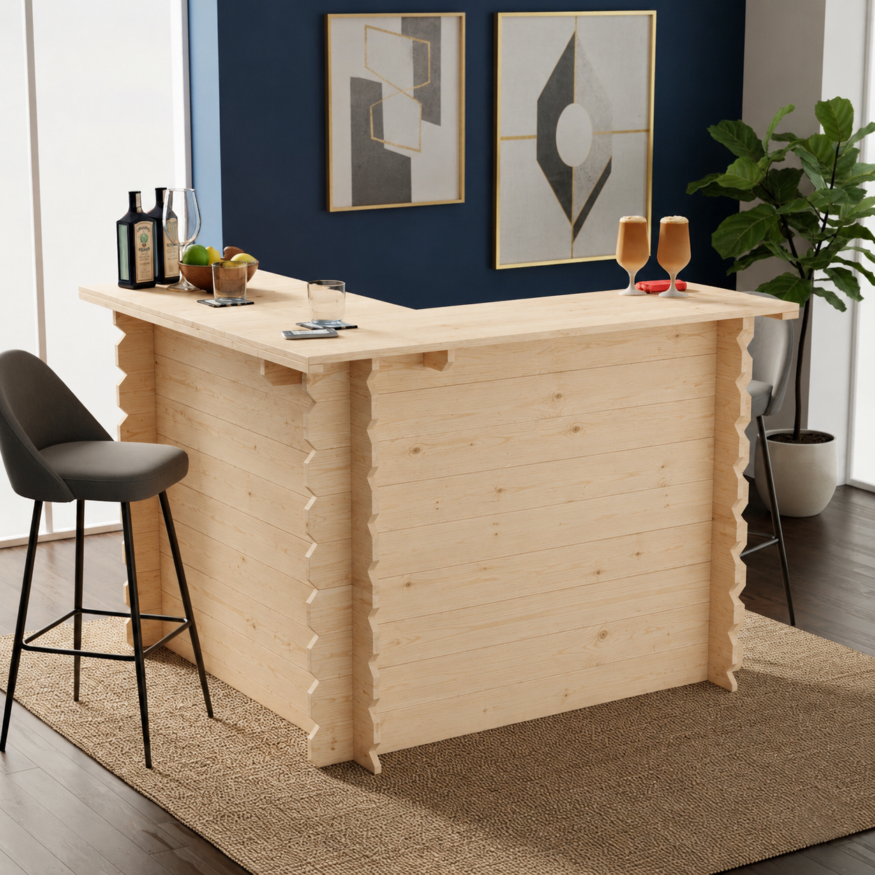 Wooden Corner Bar Interlock Garden Bar Space Saving Outdoor Bars at Home