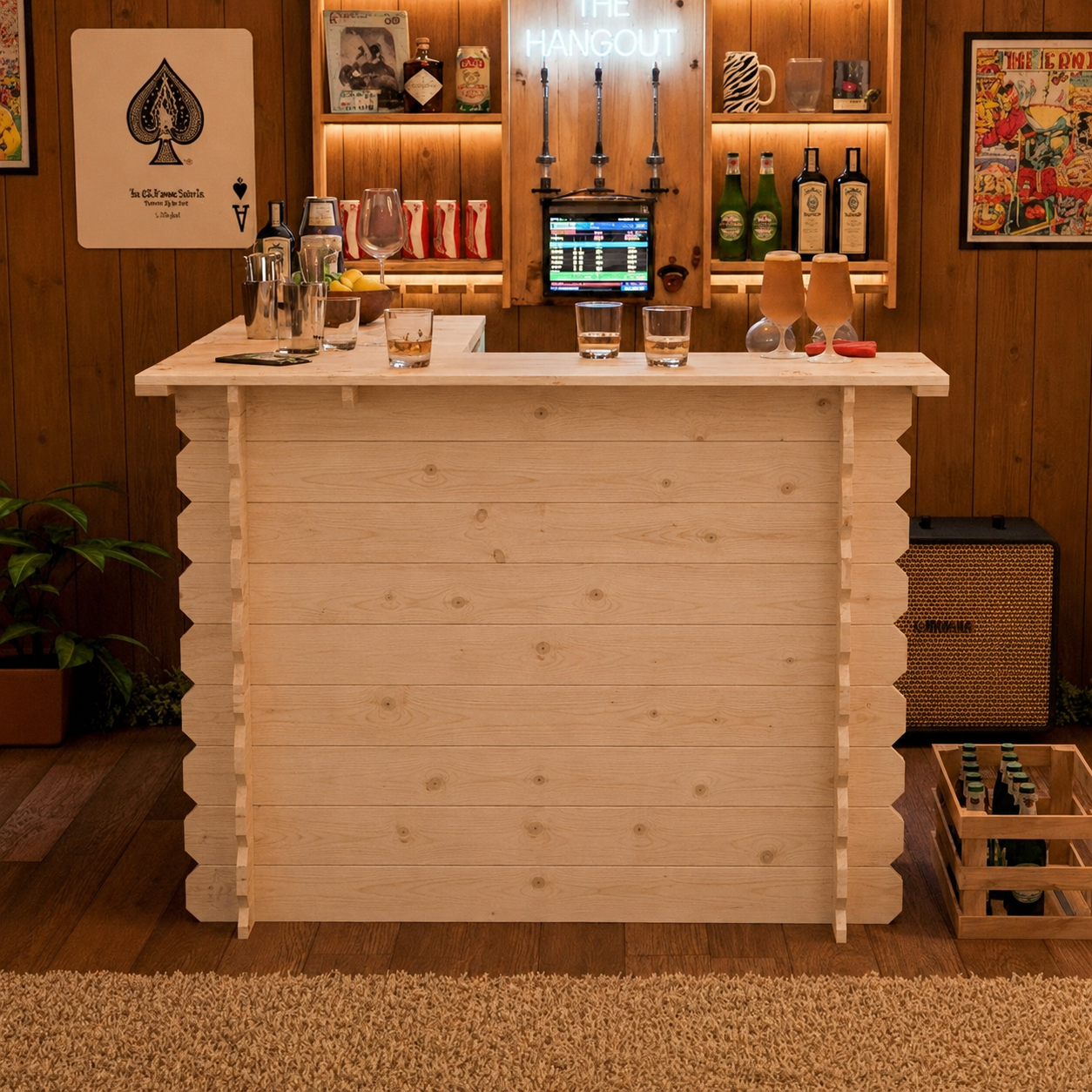 Wooden Corner Bar Interlock Garden Bar Space Saving Outdoor Bars at Home