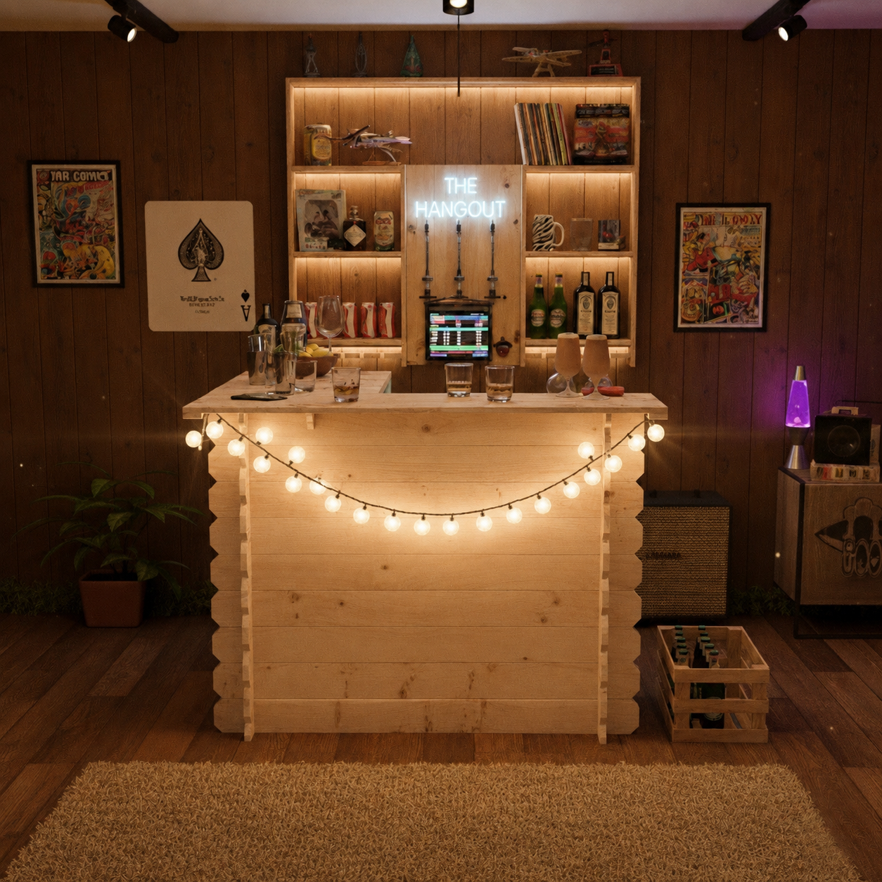 Wooden Corner Bar Interlock Garden Bar Space Saving Outdoor Bars at Home