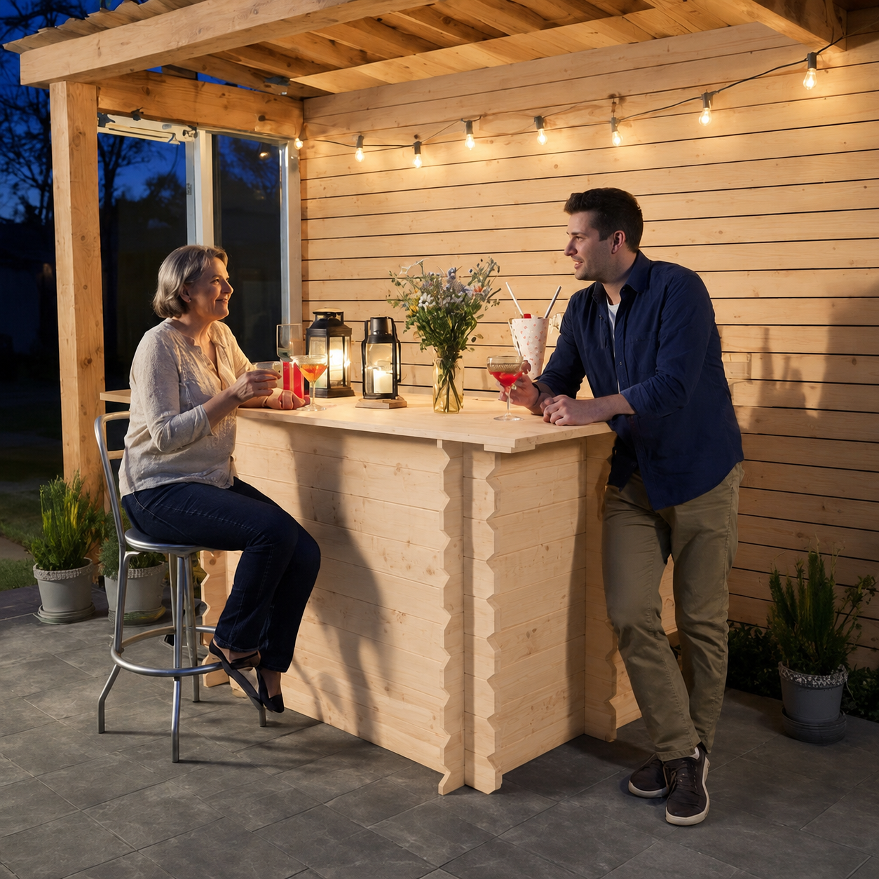 Wooden Corner Bar Interlock Garden Bar Space Saving Outdoor Bars at Home