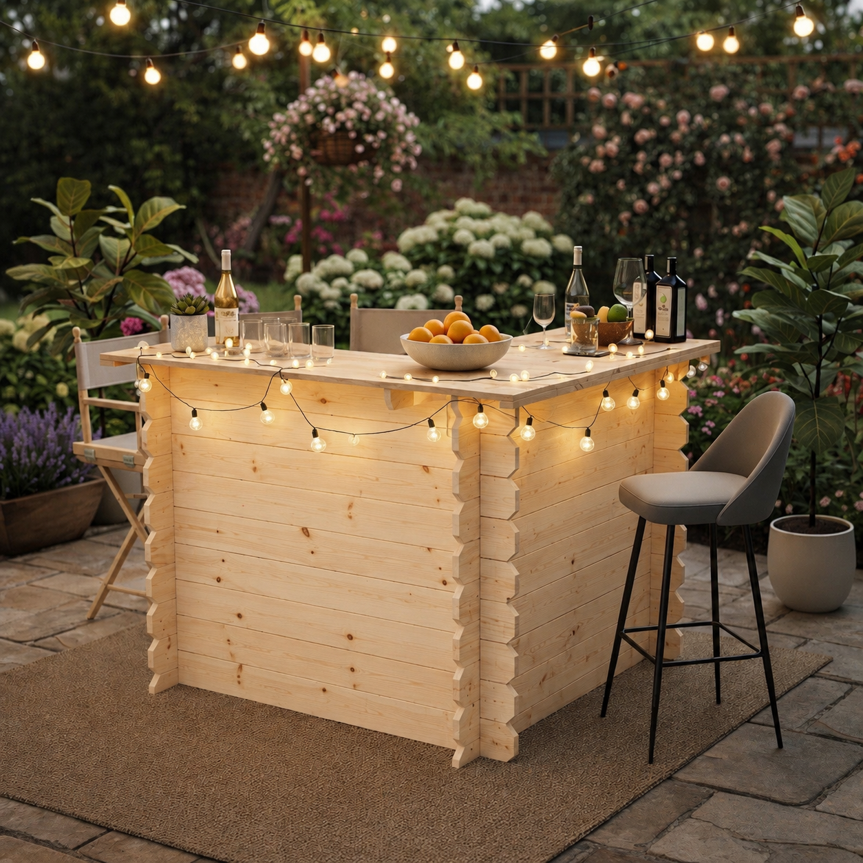 Wooden Corner Bar Interlock Garden Bar Space Saving Outdoor Bars at Home
