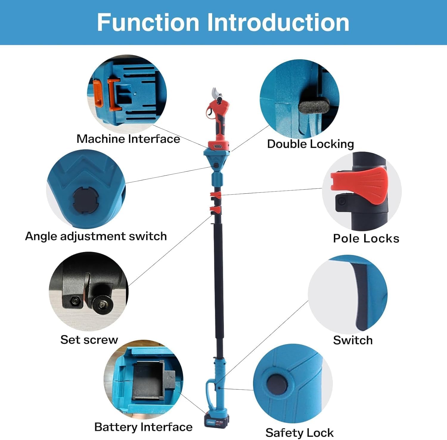 Illustration of a telescopic pole with labeled parts on a white background