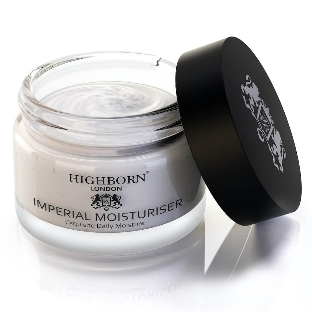 Highborn London Imperial Moisturiser jar with black lid on a white background