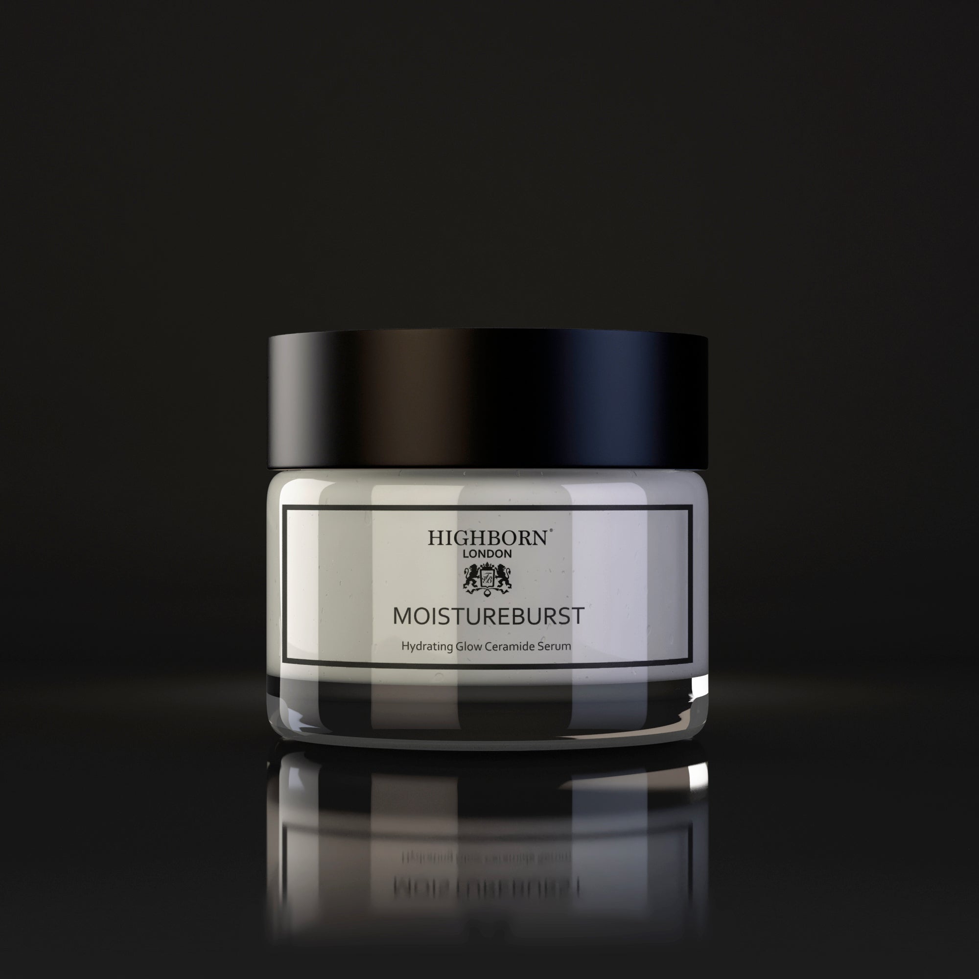 Jar of Highborn London Moistureburst serum on a black background