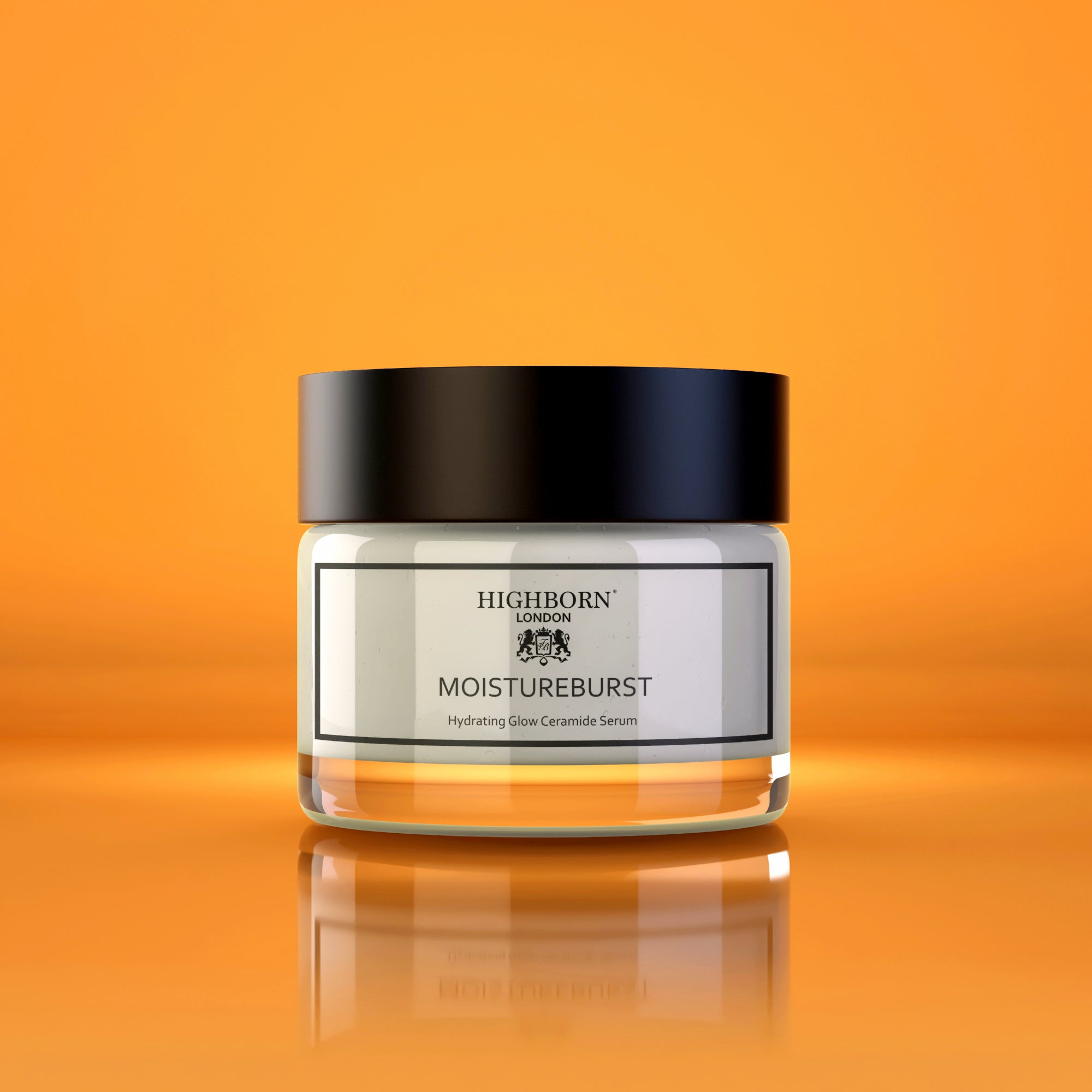 Jar of Highborn London Moistureburst serum on an orange background