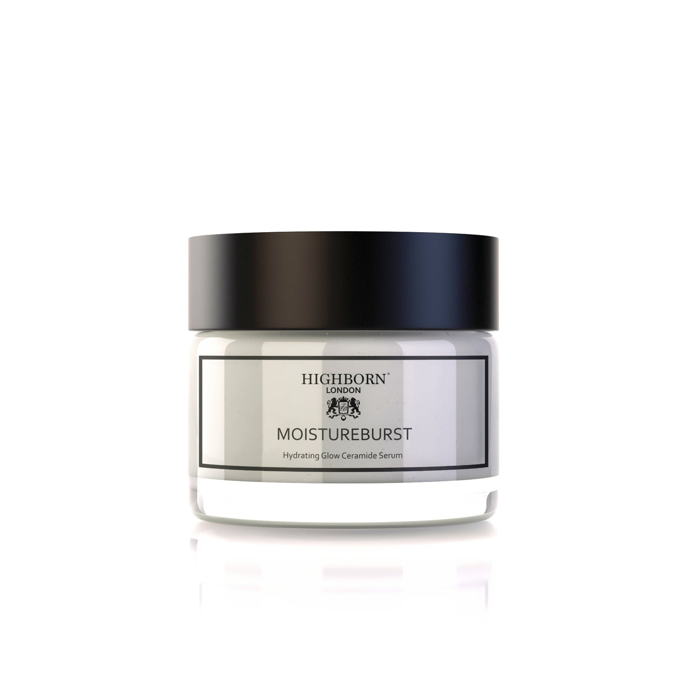 Skincare jar labeled 'Highborn London Moistureburst' on a white background