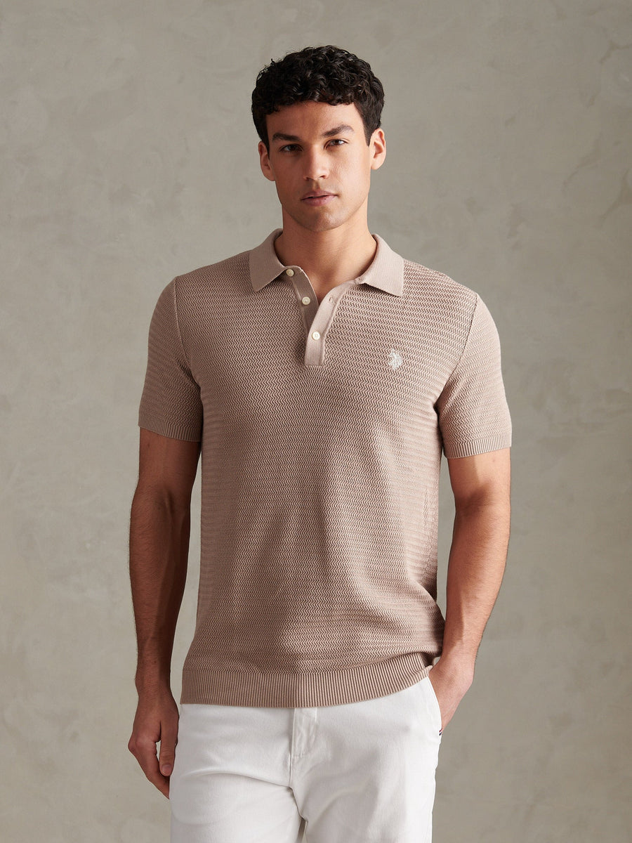 US Polo Assn Mens Herringbone Texture Knit Polo Shirt Atmosphere