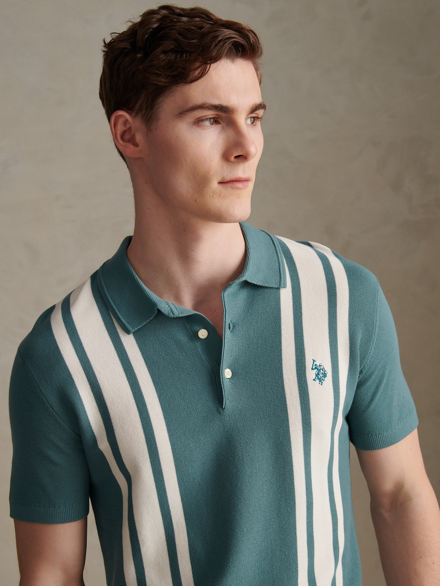 US Polo Assn Mens Tonal Vertical Stripe Knit Polo Shirt Arctic