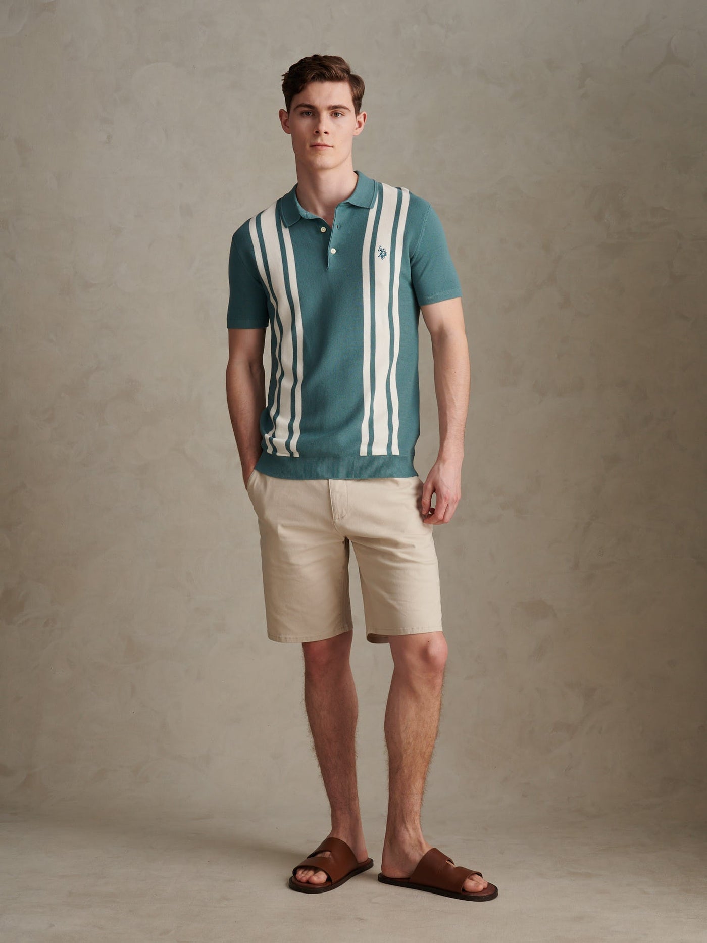 US Polo Assn Mens Tonal Vertical Stripe Knit Polo Shirt Arctic