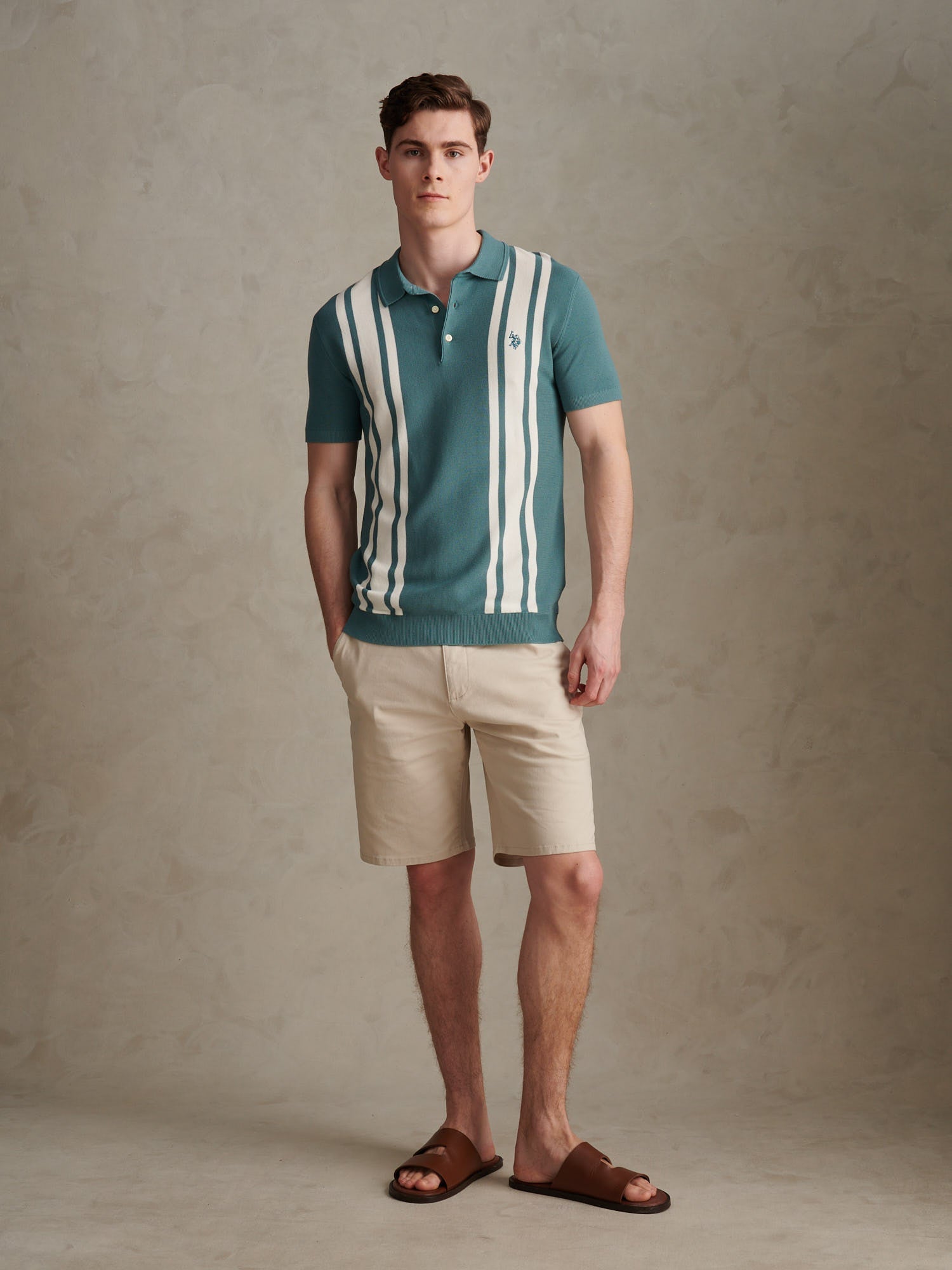 US Polo Assn Mens Tonal Vertical Stripe Knit Polo Shirt Arctic