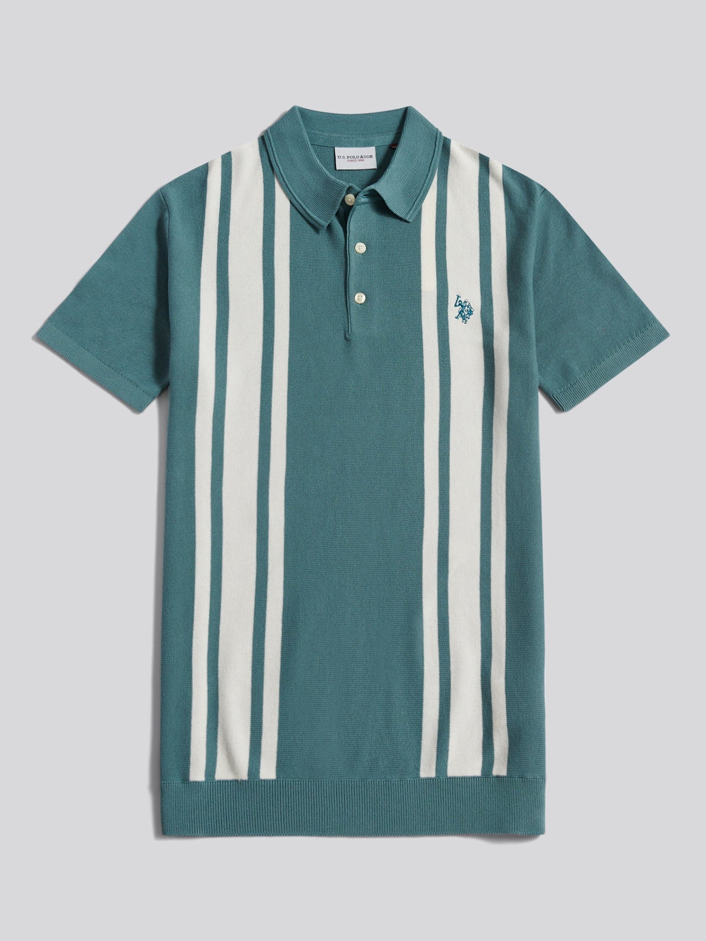 US Polo Assn Mens Tonal Vertical Stripe Knit Polo Shirt Arctic