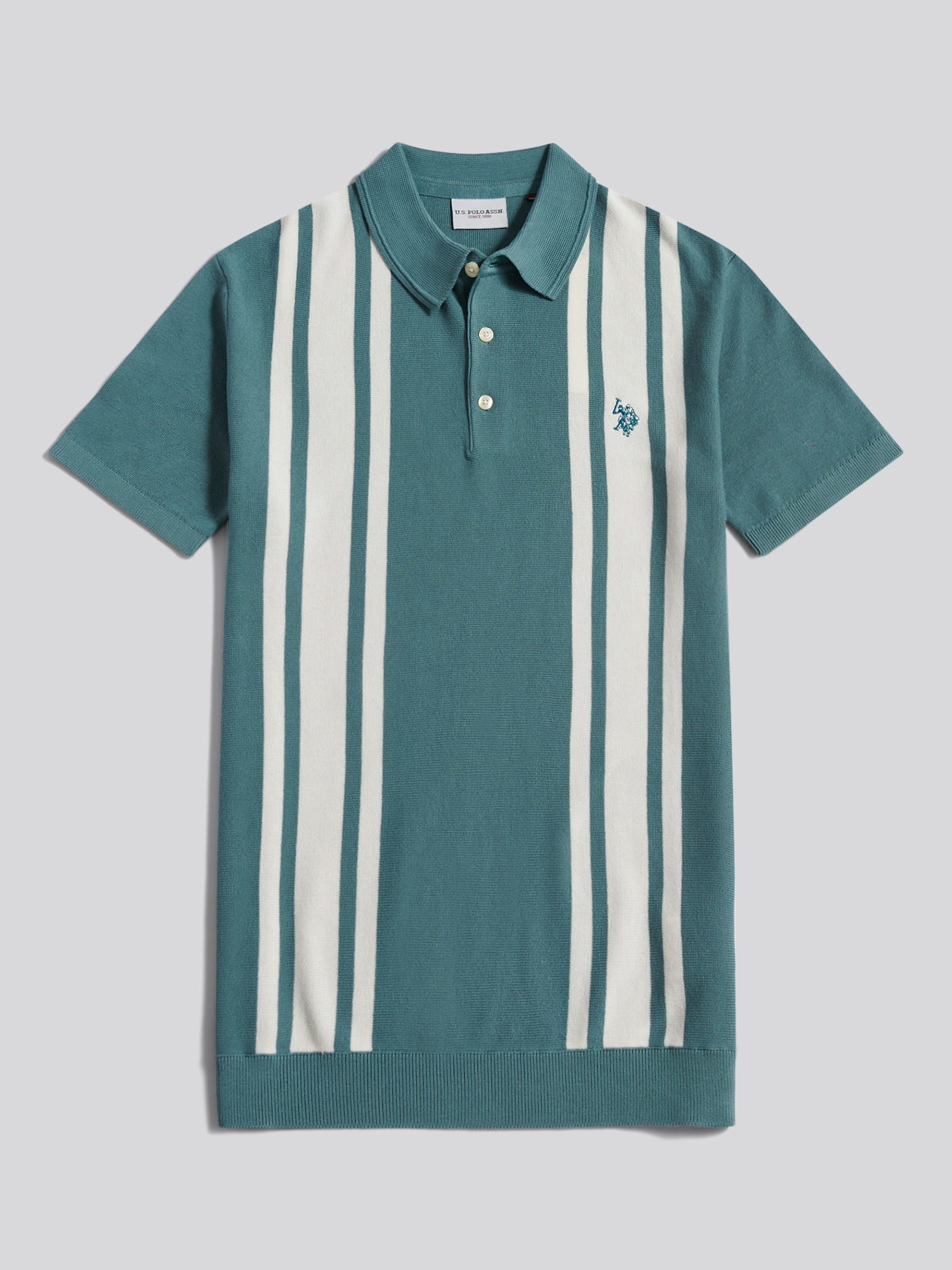 US Polo Assn Mens Tonal Vertical Stripe Knit Polo Shirt Arctic